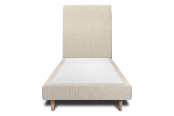 Lit 90x200 cm - Sommier tapissier H29 cm + tête de lit tapissée - Tissu Toile natté Beige Clair