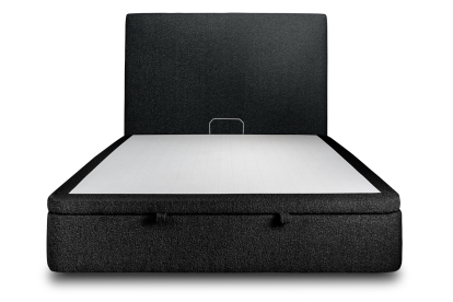 Lit coffre 200x200 cm avec Tête de lit tapissée - Tissu Bouclette Noir