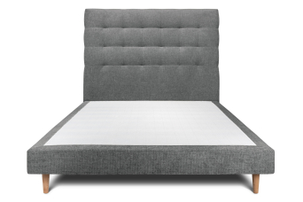 Lit 140x200 cm - Sommier tapissier H29 cm + tête de lit capitonnée - Tissu Toile natté Gris Anthracite