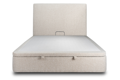 Lit coffre 140x200 cm avec Tête de lit tapissée - Tissu Bouclette Beige Clair