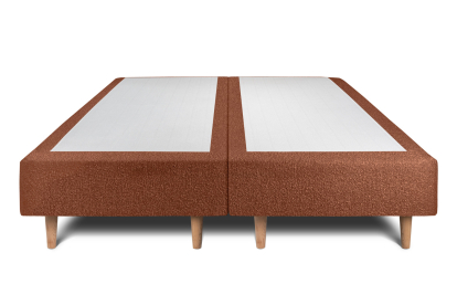 Lit 2x 100x200 cm - Sommier tapissier H35 cm + tête de lit capitonnée - Tissu Bouclette Terracotta