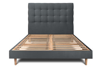Lit 160x200 cm - Sommier à lattes H29 cm + tête de lit capitonnée - Tissu Velours Gris Anthracite