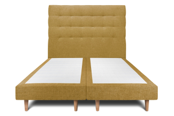 Lit 2x 100x200 cm - Sommier tapissier H29 cm + tête de lit capitonnée - Tissu Toile natté Jaune