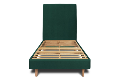 Lit 90x200 cm - Sommier à lattes H29 cm + tête de lit tapissée - Tissu Velours Vert