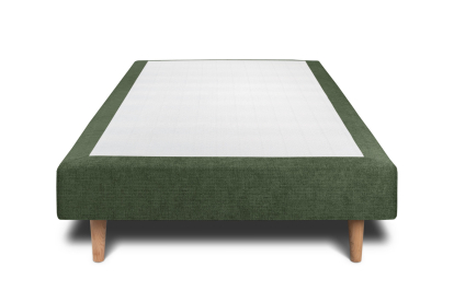 Lit 90x200 cm - Sommier tapissier H29 cm + tête de lit à lignes - Tissu Toile natté Vert Kaki