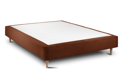 Lit 140x190 cm - Sommier tapissier H35 cm + tête de lit à lignes - Tissu Bouclette Terracotta