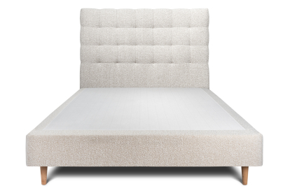 Lit 140x200 cm - Sommier tapissier H35 cm + tête de lit capitonnée - Tissu Bouclette Beige Clair