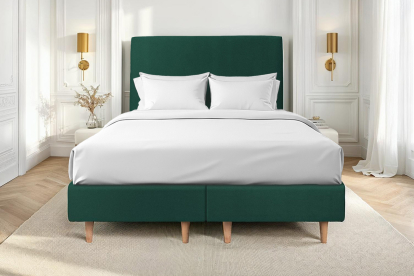 Lit 2x 80x200 cm - Sommier tapissier H35 cm + tête de lit tapissée - Tissu Velours Vert