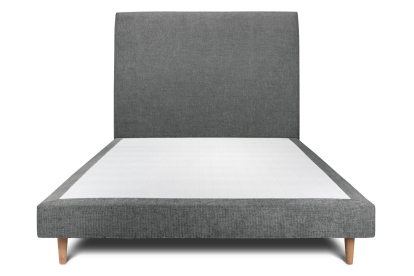 Lit 140x190 cm - Sommier tapissier H29 cm + tête de lit tapissée - Tissu Toile natté Gris Anthracite