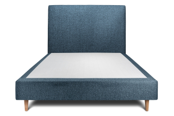 Lit 140x200 cm - Sommier tapissier H35 cm + tête de lit tapissée - Tissu Bouclette Bleu