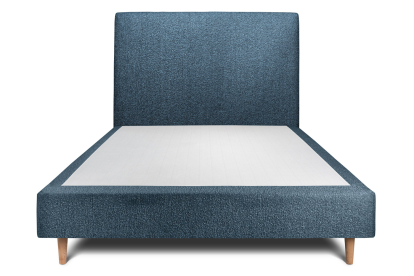 Lit 140x200 cm - Sommier tapissier H35 cm + tête de lit tapissée - Tissu Bouclette Bleu