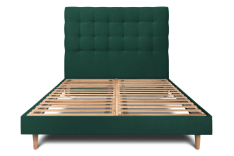 Lit 140x200 cm - Sommier à lattes H29 cm + tête de lit capitonnée - Tissu Velours Vert