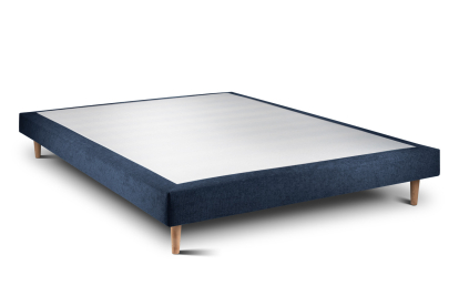 Lit 140x200 cm - Sommier tapissier H29 cm + tête de lit tapissée - Tissu Toile natté Bleu Océan