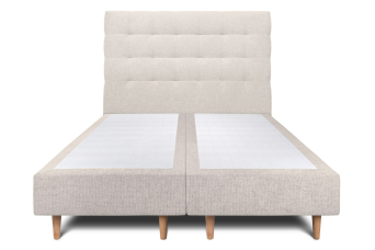 Lit 2x 80x200 cm - Sommier tapissier H35 cm + tête de lit capitonnée - Tissu Toile natté Beige Clair