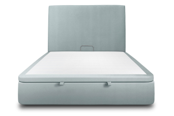 Lit coffre 180x200 cm avec Tête de lit tapissée - Tissu Velours Gris Bleuté