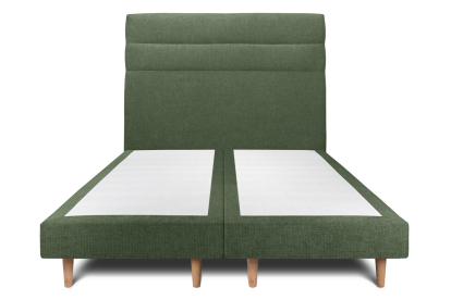 Lit 2x 100x200 cm - Sommier tapissier H29 cm + tête de lit à lignes - Tissu Toile natté Vert Kaki