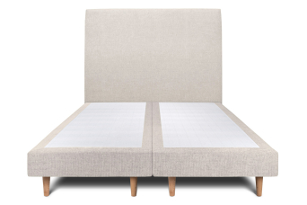 Lit 2x 80x200 cm - Sommier tapissier H29 cm + tête de lit tapissée - Tissu Toile natté Beige Clair