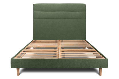 Lit 200x200 cm - Sommier à lattes H29 cm + tête de lit à lignes - Tissu Toile natté Vert Kaki