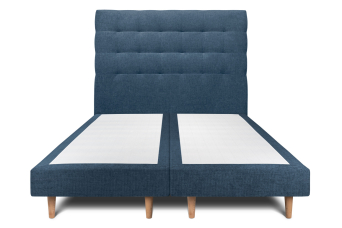 Lit 2x 80x200 cm - Sommier tapissier H29 cm + tête de lit capitonnée - Tissu Toile natté Bleu Océan