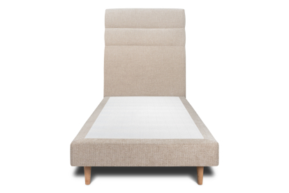 Lit 90x190 cm - Sommier tapissier H29 cm + tête de lit à lignes - Tissu Toile natté Beige Brun