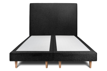 Lit 2x 90x200 cm - Sommier tapissier H29 cm + tête de lit tapissée - Tissu Bouclette Noir