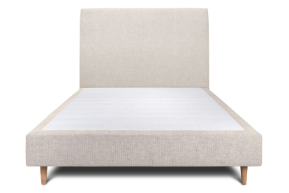 Lit 140x190 cm - Sommier tapissier H35 cm + tête de lit tapissée - Tissu Toile natté Beige Clair