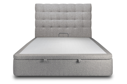 Lit coffre 200x200 cm avec Tête de lit capitonnée - Tissu Bouclette Gris