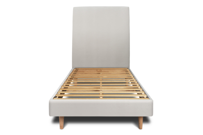 Lit 90x190 cm - Sommier à lattes H29 cm + tête de lit tapissée - Tissu Velours Gris Clair