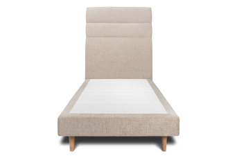 Lit 90x200 cm - Sommier tapissier H29 cm + tête de lit à lignes - Tissu Toile natté Beige Brun