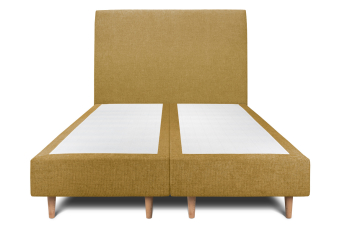 Lit 2x 100x200 cm - Sommier tapissier H35 cm + tête de lit tapissée - Tissu Toile natté Jaune