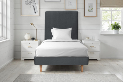 Lit 90x200 cm - Sommier tapissier H29 cm + tête de lit tapissée - Tissu Velours Gris Anthracite