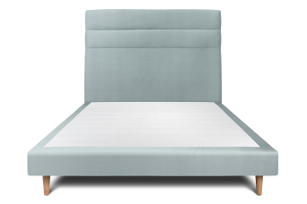 Lit 160x200 cm - Sommier tapissier H29 cm + tête de lit à lignes - Tissu Velours Gris Bleuté