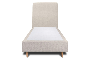 Lit 90x200 cm - Sommier tapissier H35 cm + tête de lit tapissée - Tissu Toile natté Beige Clair