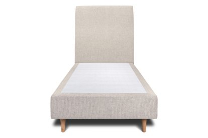Lit 90x200 cm - Sommier tapissier H35 cm + tête de lit tapissée - Tissu Toile natté Beige Clair