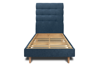 Lit 90x190 cm - Sommier à lattes H29 cm + tête de lit capitonnée - Tissu Toile natté Bleu Océan