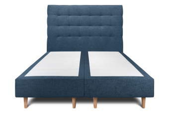 Lit 2x 90x200 cm - Sommier tapissier H35 cm + tête de lit capitonnée - Tissu Toile natté Bleu Océan