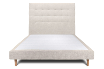 Lit 140x200 cm - Sommier tapissier H29 cm + tête de lit capitonnée - Tissu Toile natté Beige Clair