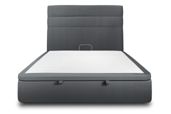 Lit coffre 140x190 cm avec Tête de lit à lignes - Tissu Velours Gris Anthracite