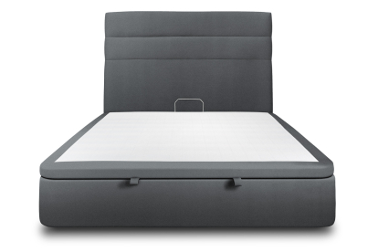 Lit coffre 140x190 cm avec Tête de lit à lignes - Tissu Velours Gris Anthracite