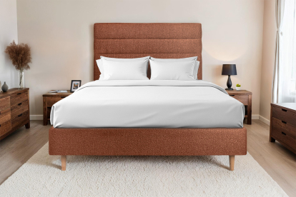 Tête de lit 140 cm Lignes - Tissu Bouclette Terracotta