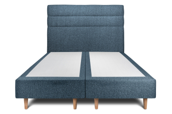 Lit 2x 80x200 cm - Sommier tapissier H35 cm + tête de lit à lignes - Tissu Bouclette Bleu