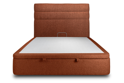 Lit coffre 200x200 cm avec Tête de lit à lignes - Tissu Bouclette Terracotta