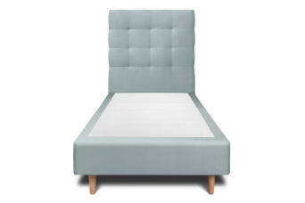 Lit 90x200 cm - Sommier tapissier H35 cm + tête de lit capitonnée - Tissu Velours Gris Bleuté