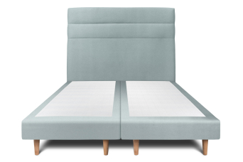 Lit 2x 80x200 cm - Sommier tapissier H29 cm + tête de lit à lignes - Tissu Velours Gris Bleuté