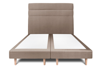 Lit 2x 80x200 cm - Sommier tapissier H29 cm + tête de lit à lignes - Tissu Velours Taupe
