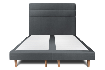 Lit 2x 90x200 cm - Sommier tapissier H29 cm + tête de lit à lignes - Tissu Velours Gris Anthracite