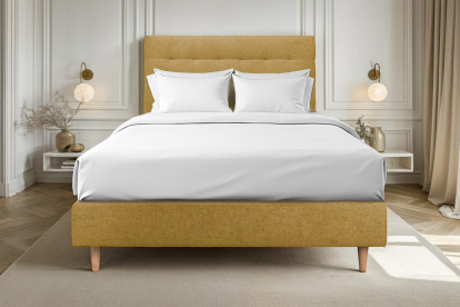 Tête de lit 200 cm Capitonnée - Tissu Toile Natté Jaune