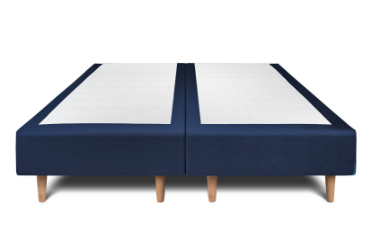 Lit 2x 90x200 cm - Sommier tapissier H35 cm + tête de lit à lignes - Tissu Velours Bleu Océan