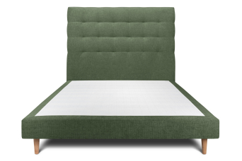 Lit 140x190 cm - Sommier tapissier H29 cm + tête de lit capitonnée - Tissu Toile natté Vert Kaki