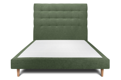 Lit 140x190 cm - Sommier tapissier H29 cm + tête de lit capitonnée - Tissu Toile natté Vert Kaki